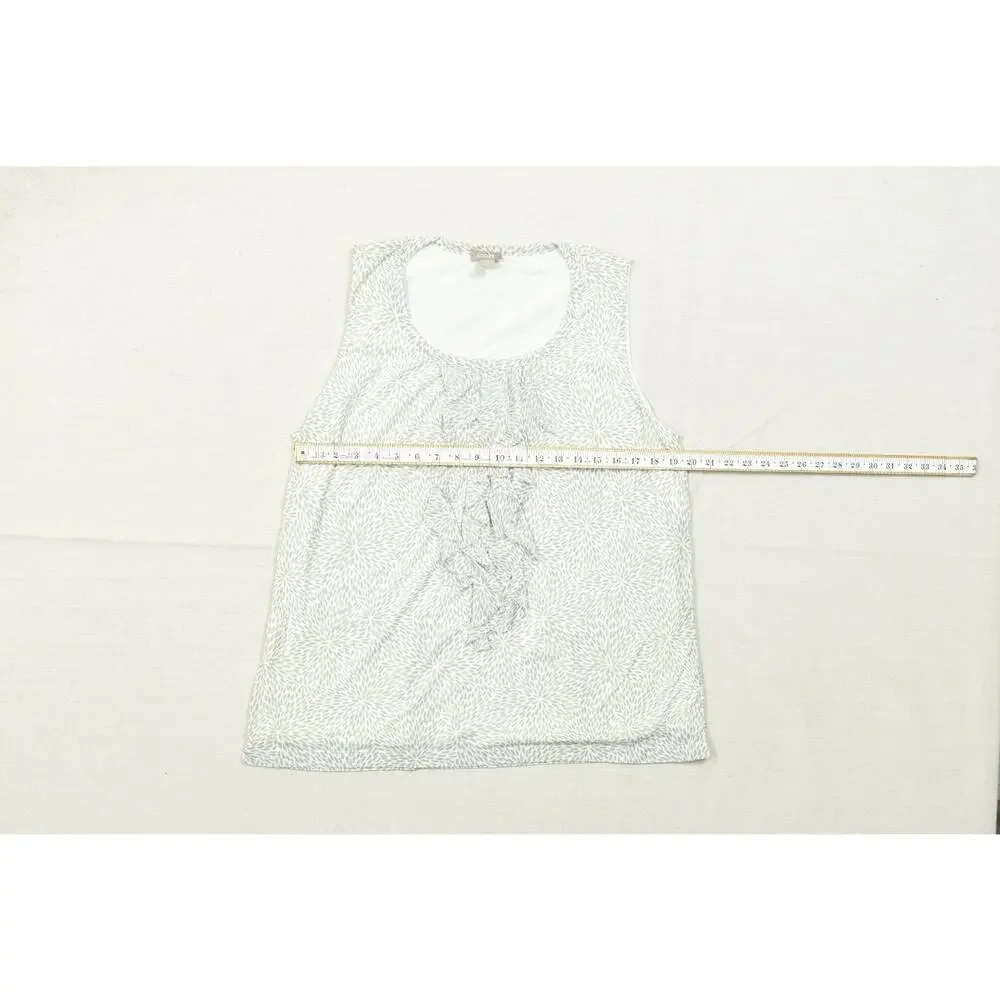 Chico's Women's Size 3 Green Floral Ruffle Front Sleeveless Tank Top Blouse Nylo